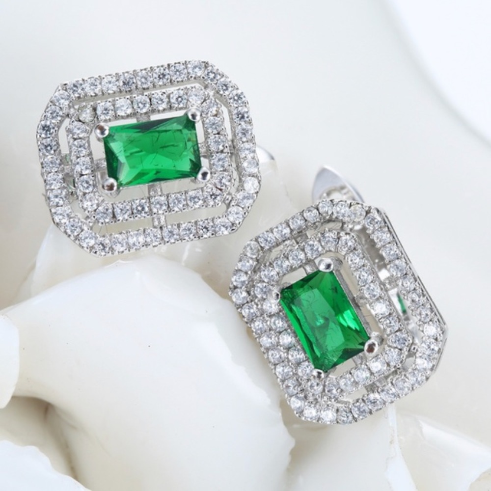 Romantic Sterling Silver Emerald Stud Earrings